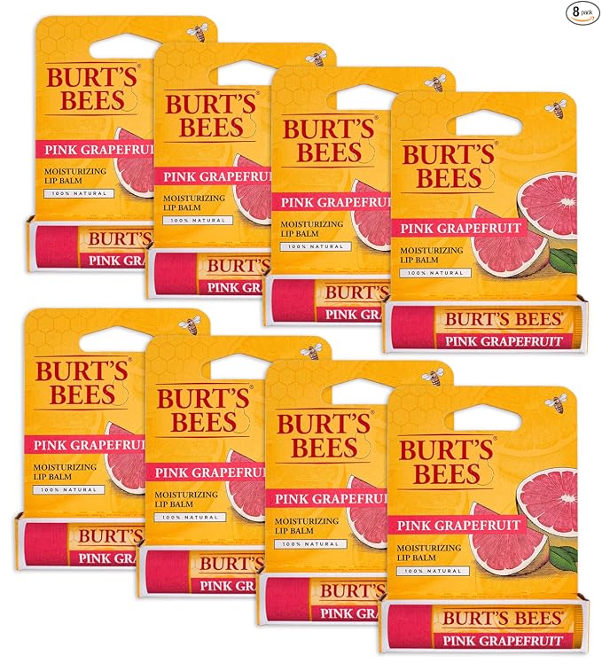 Burt's Bees - Bálsamo labial hidratante 100 % natural, fresa con cera de abejas y extractos de frutas, 4 tubos