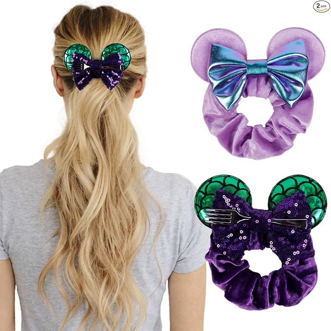 Lazos de pelo con lentejuelas para mujer, lazos de terciopelo con orejas de ratón para coleta, recuerdos de fiesta, disfraz de cosplay, accesorios lindos, rojo y negro