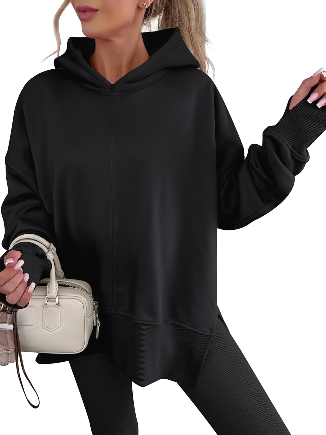 ANRABESS Sudaderas con capucha de gran tamaño para mujer, manga larga, forro polar, con abertura lateral, sudaderas con capucha y sin botones, trajes de otoño 2026, ropa Y2K