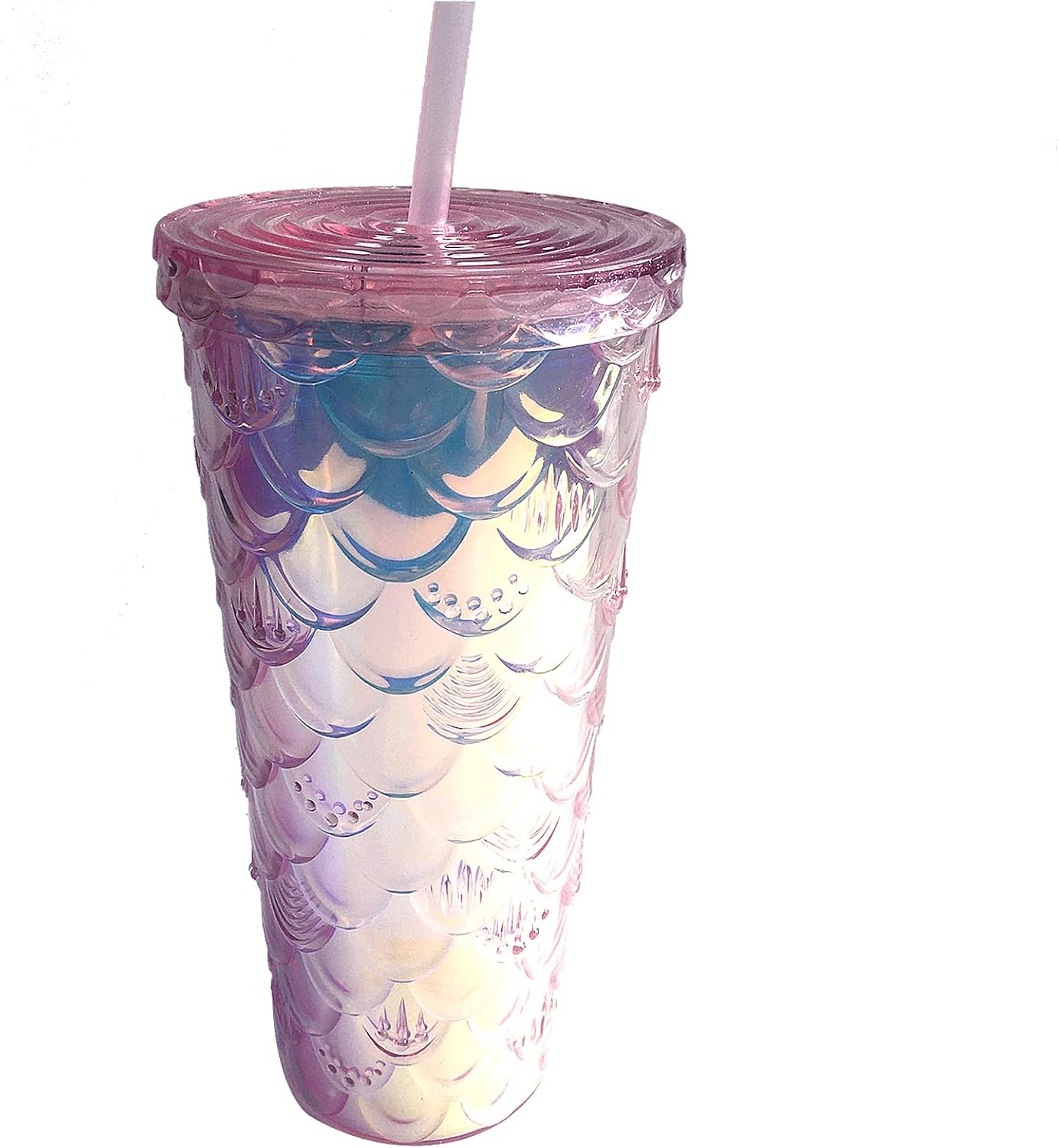 Vaso con Tachuelas con Pajita, Vasos con Tapas y Pajitas, Vaso Rosa con Pajita, Vaso Texturizado Sin BPA de Plástico de Doble Pared para Café Helado, Bebidas Frías o Agua 24 oz