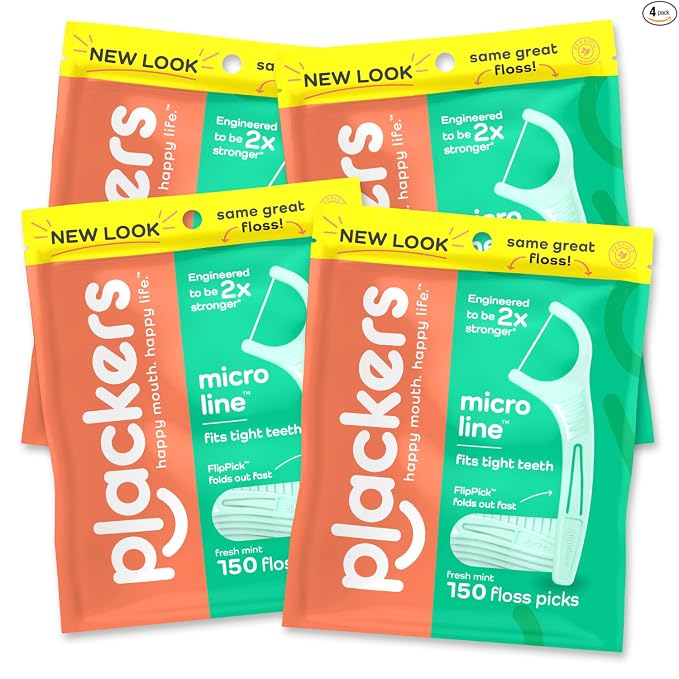 Plackers Micro Line - Aplicadores de hilo dental, palillo plegable FlipPick, Tuffloss, fácil almacenamiento con sello seguro, sabor a menta fresca, 300 unidades