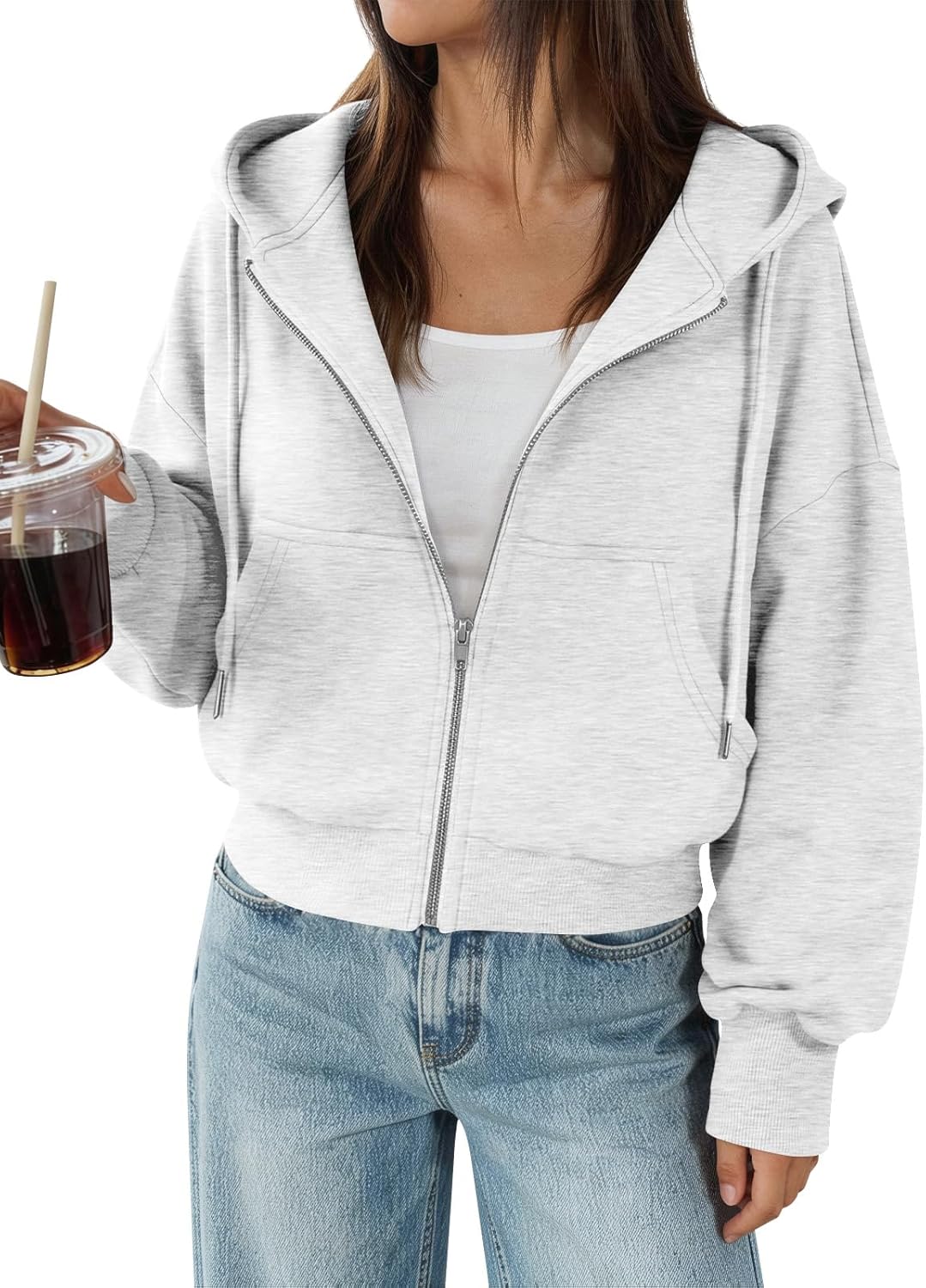 Trendy Queen - Sudaderas de vellón para mujer, con capucha y cremallera, modernas, para otoño, adolescentes y niñas