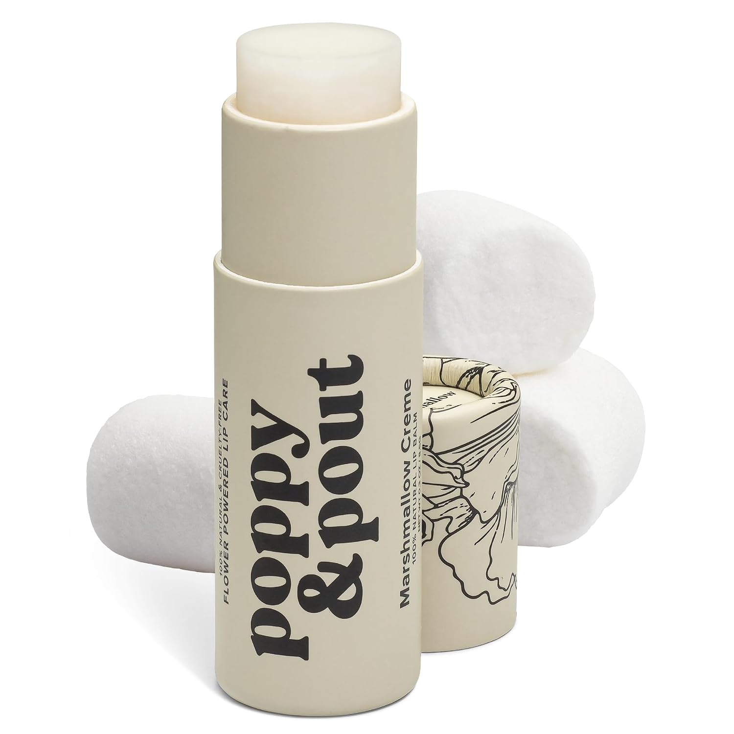 Poppy & Pout Bálsamo labial totalmente natural, tubo de cartón de 0.3 onzas, relleno a mano, cera de abejas, vitamina E, aceite de coco orgánico, libre de crueldad (flor de limón)