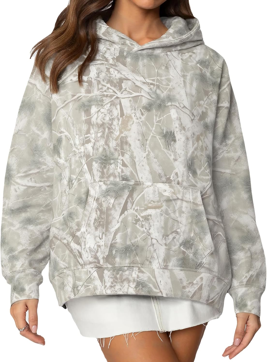 Anoumcy - Sudadera con capucha de camuflaje para mujer, con hoja de arce y forro de vellón, estilo holgado