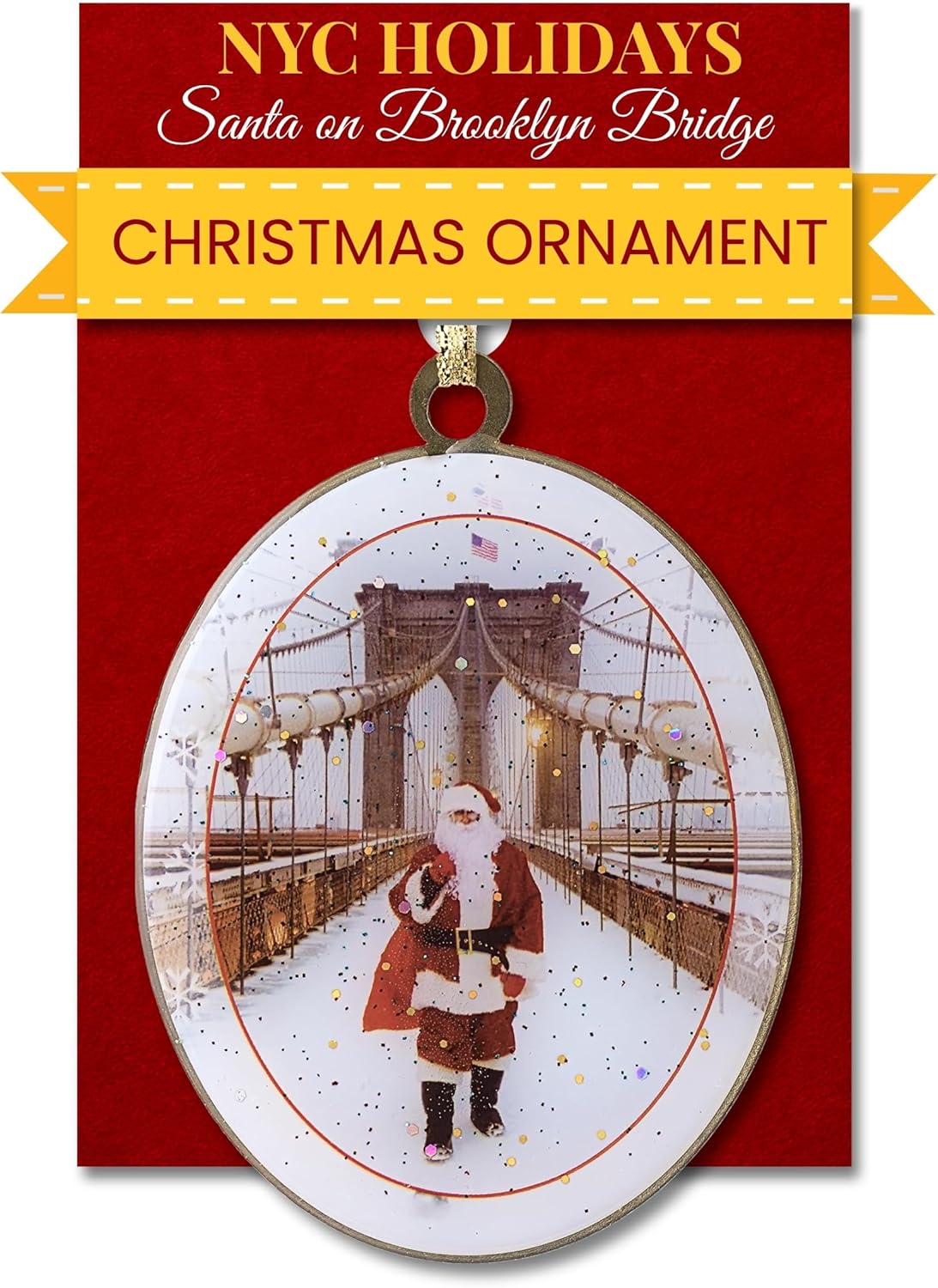 Adorno Love Bridge in Central Park Winter New York, coleccionable de Navidad de Nueva York, latón de doble cara con purpurina y epoxi, caja de regalo, 2.5 x 3 pulgadas por ArtMalore