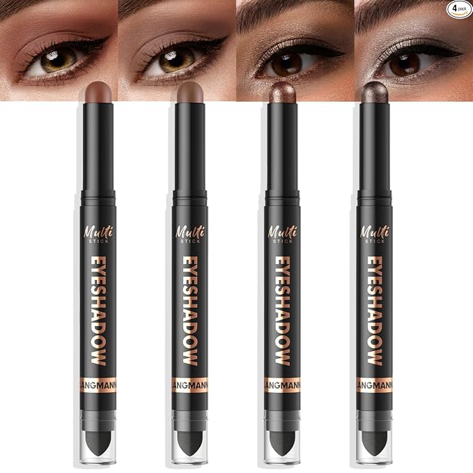 LANGMANNI 8Colors Dual-Ended Cream Eyeshadow Stick Set – Silky Smooth, Waterproof & Transfer-Proof, Built-in Blender Brush, All-Day Matte & Shimmer Wear Eye Makeup(#A)
