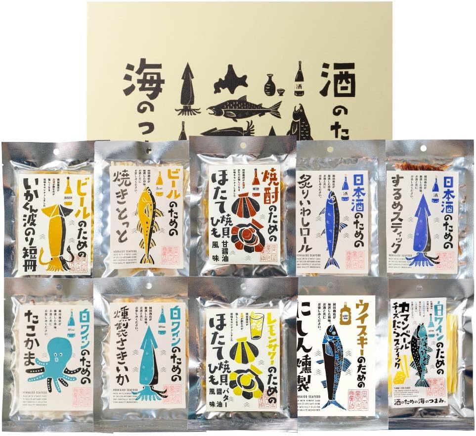 Maruichi Okada Shoten Seafood Delicacies (3-Piece Set) Appetizer Set - Scallop, Dried Fish, Herring, White Wine, Whiskey, Lemon Sour, Snacks, Delicacies, Hokkaido, Alcoholic Beverages Accompaniment