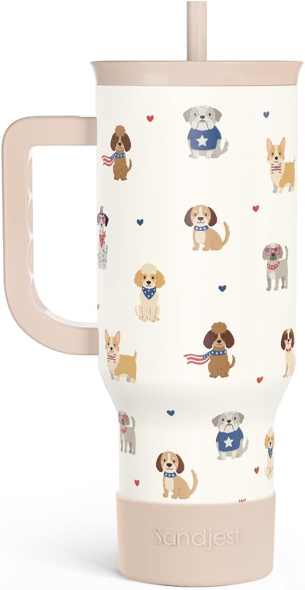SANDJEST Vaso de 40 onzas con asa y pajilla, taza de café de viaje de acero inoxidable aislado para mujeres, niñas, amantes de la playa, idea de regalo para cumpleaños, Navidad, día de la madre, vacaciones de verano (color)
