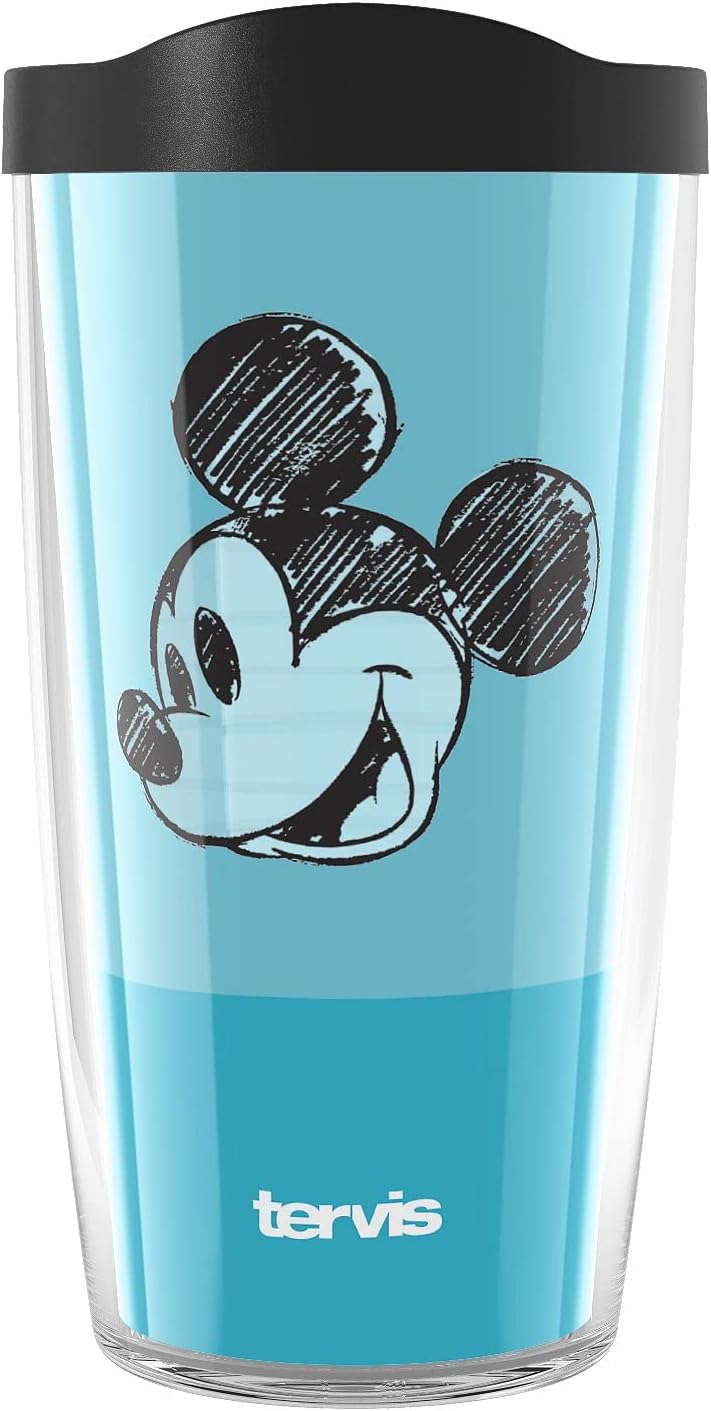 Tervis Disney Fundamentals Collection - Vaso aislado de doble pared hecho en Estados Unidos mantiene las bebidas frías y calientes, 16 onzas, paquete de 4, surtido