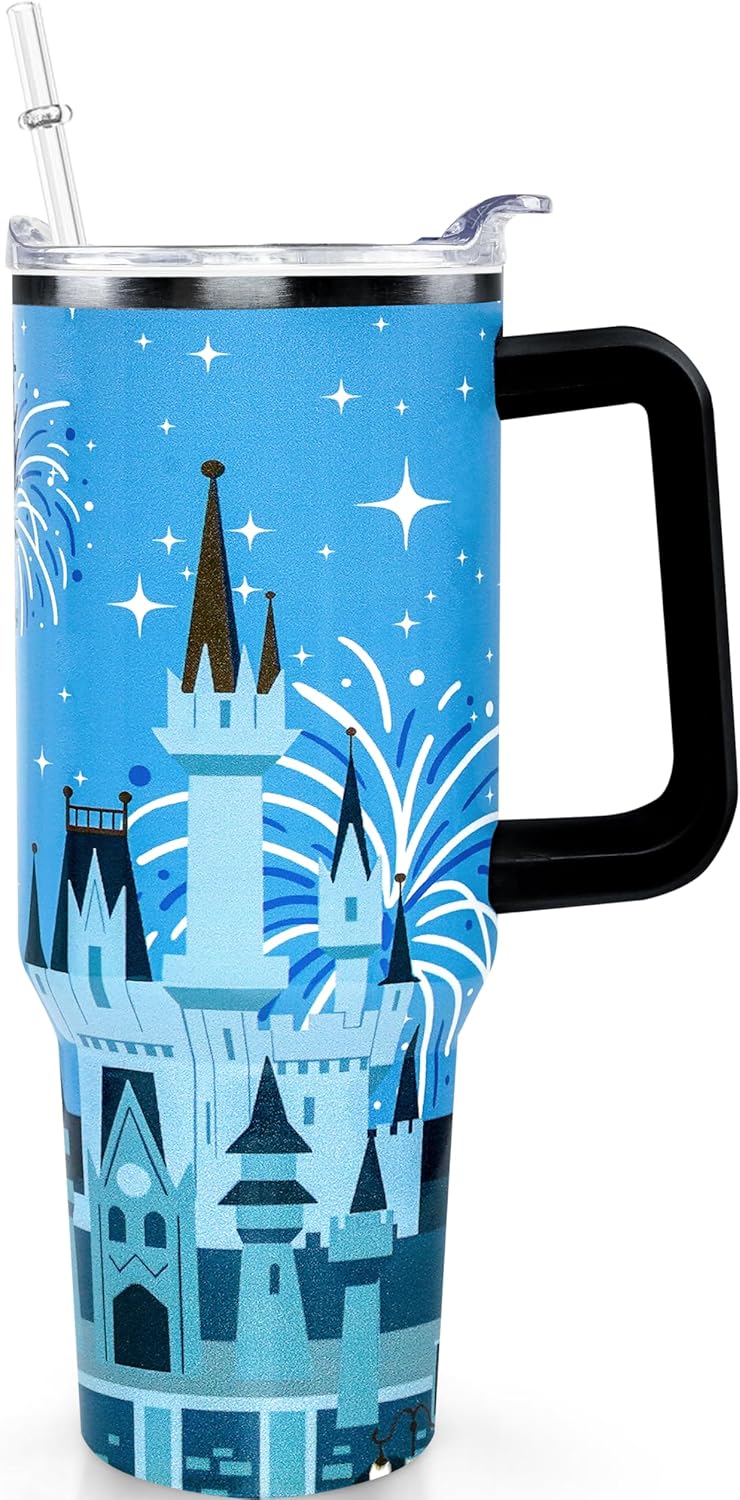 Vaso Tumbler de Ratón de Dibujos Animados de 40 Oz con Tapa y Pajita de Acero Inoxidable Aislado con Asa Lazo Taza de Café de Viaje - Regalo de Cumpleaños, Navidad