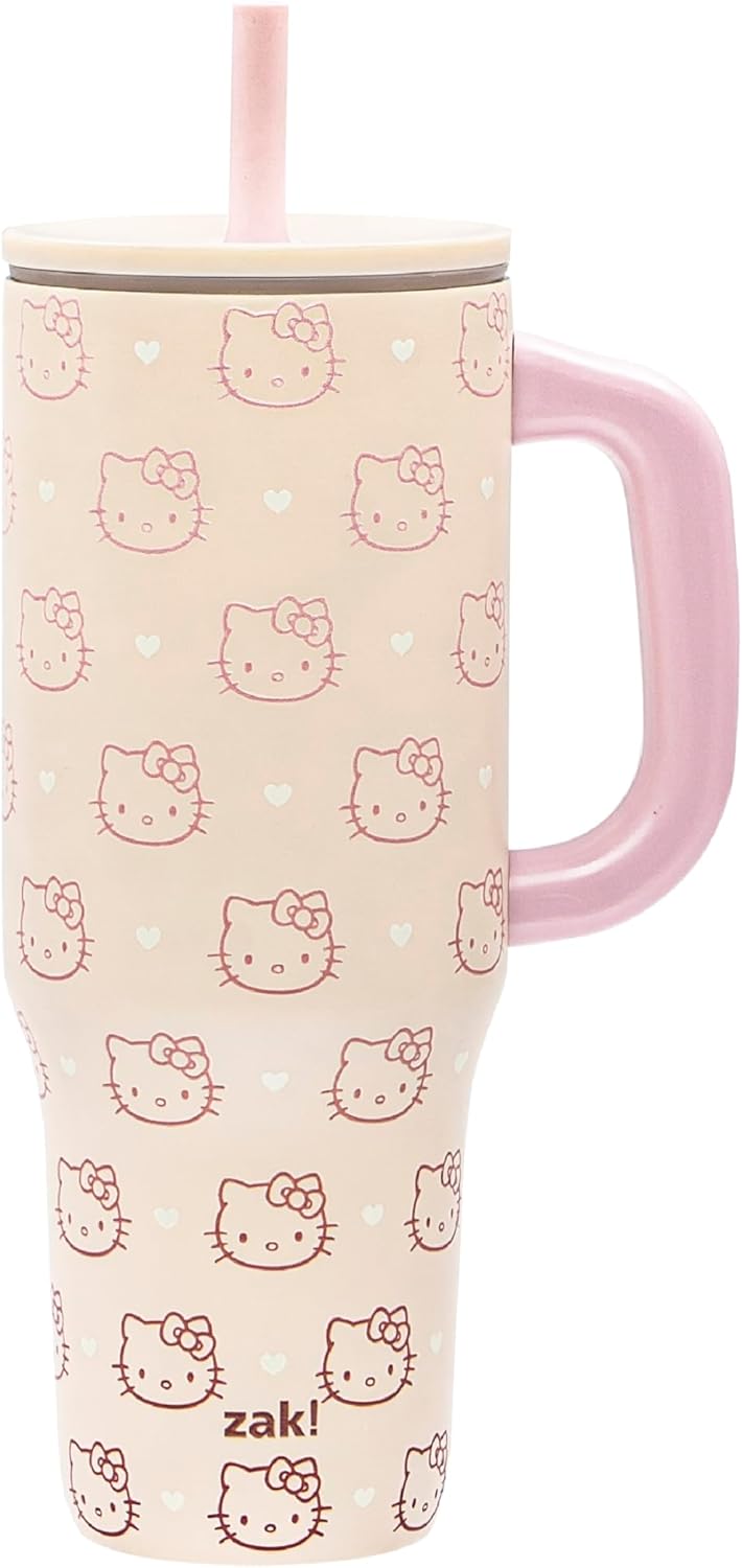 Zak Designs Disney Sutton - Vaso de viaje para llevar o en casa, acero inoxidable de 40 onzas con aislamiento al vacío, popote de silicona, asa de transporte y obras de arte 3D para bebidas frías (Minnie Mouse)