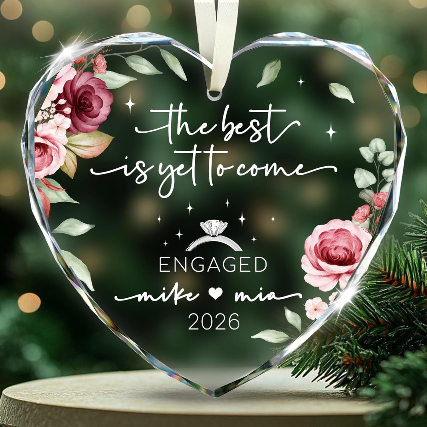 Regalos de compromiso para parejas 2026, adorno de compromiso de cristal 2026 – Adorno de rosa con lo mejor está por venir para hija, regalos recién comprometidos para pareja, amiga, prometida