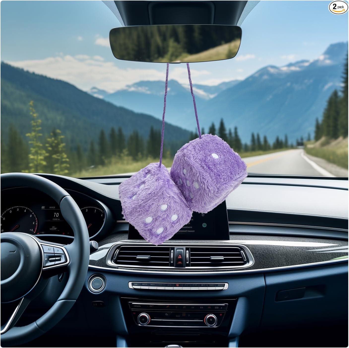 Par de dados de felpa mullidos para automóvil, 3 pulgadas, retro, cuadrado, espejo retrovisor, adorno colgante con puntos, dados de felpa suave, para pareja, bonita decoración de espejo para