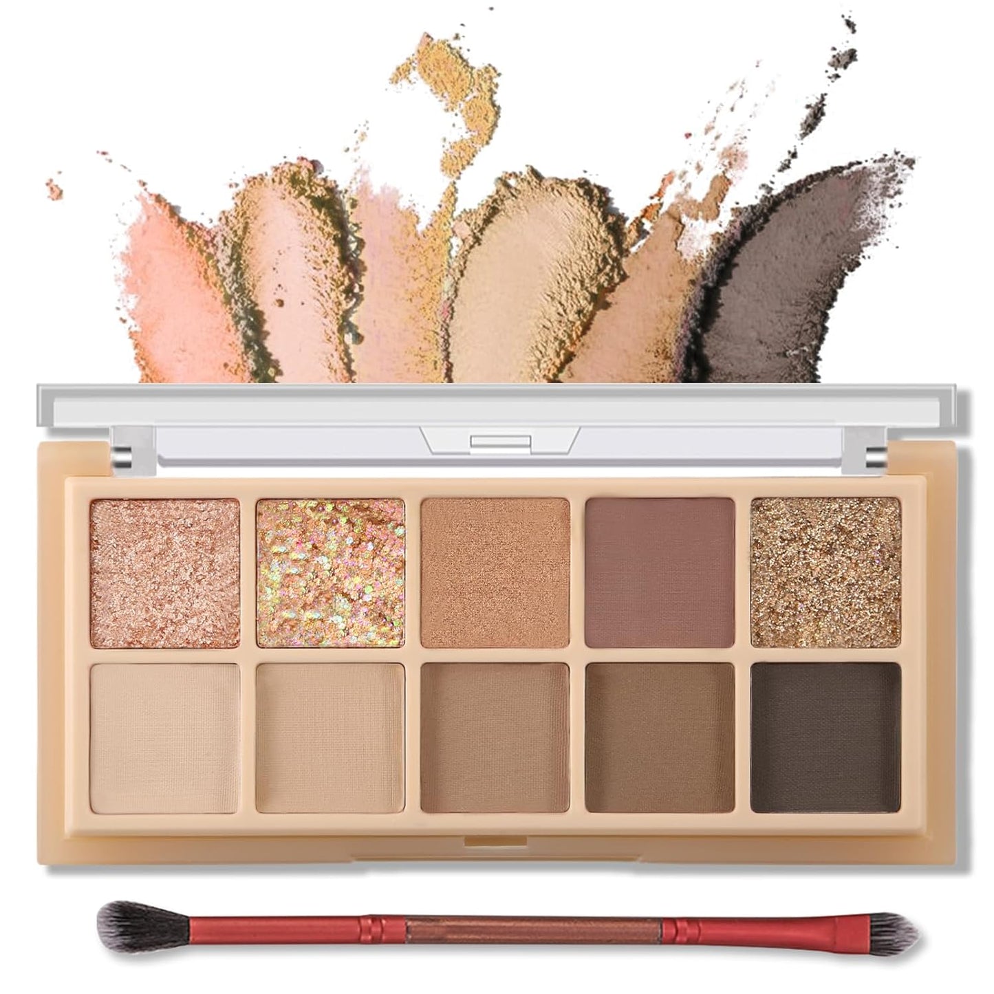 Erinde 10 colores paleta de sombra de ojos desnuda, paleta de maquillaje de sombra de ojos mate marrón taupe, paleta de ojos ahumados gris neutro, ultra-mezclable, sombra de ojos natural de larga