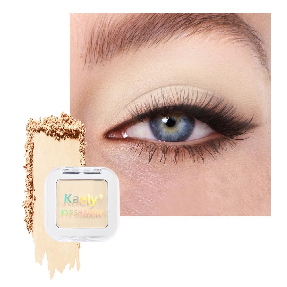 Kaely Maquillaje de sombra de ojos individual prensado, marrón nude claro mate altamente pigmentado, paleta de sombras de ojos monocromáticas altamente pigmentadas, mini sombra de ojos en polvo neutro impermeable, sombras para ojos, ligero mezclable, 13