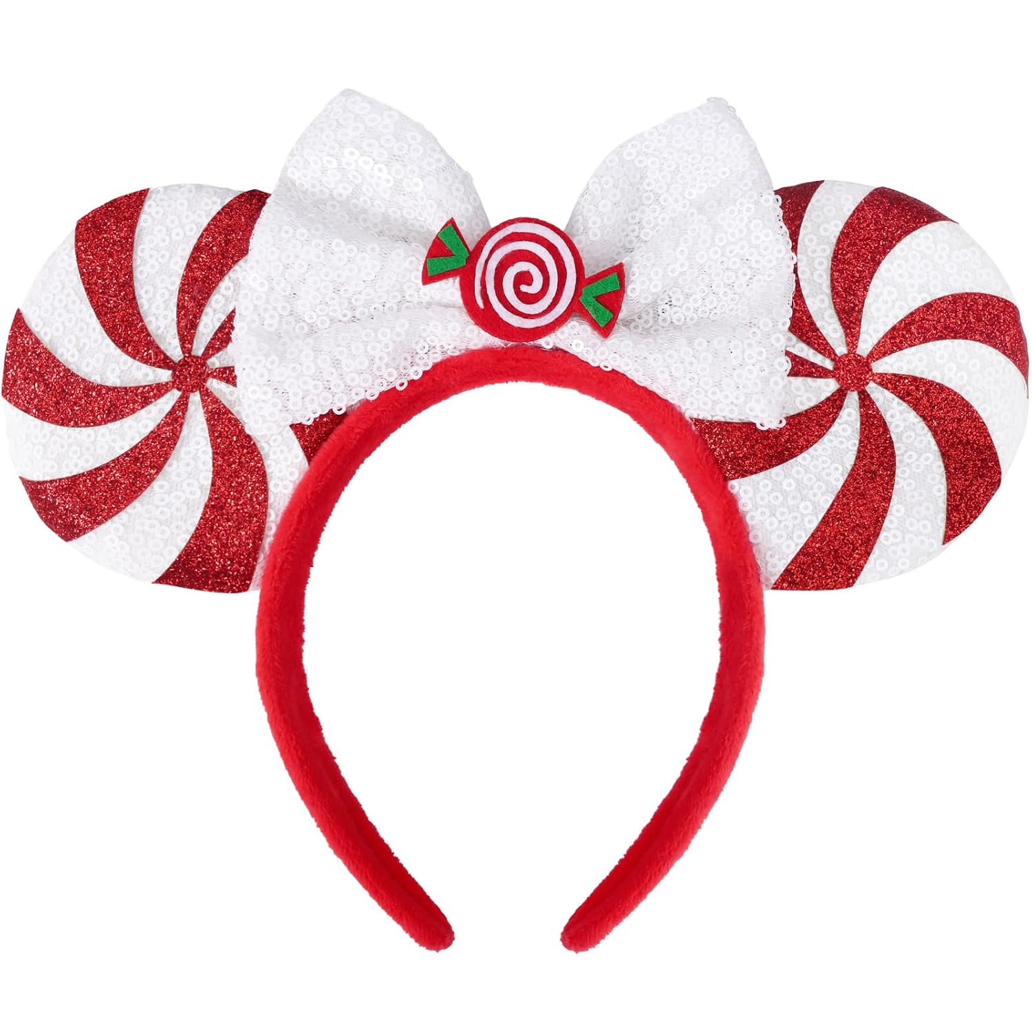 ETLUK - Diadema con orejas de ratón, diademas con orejas de ratón y lazo de lentejuelas para mujeres y niñas, accesorios de cosplay, decoración para fiestas (rojo)