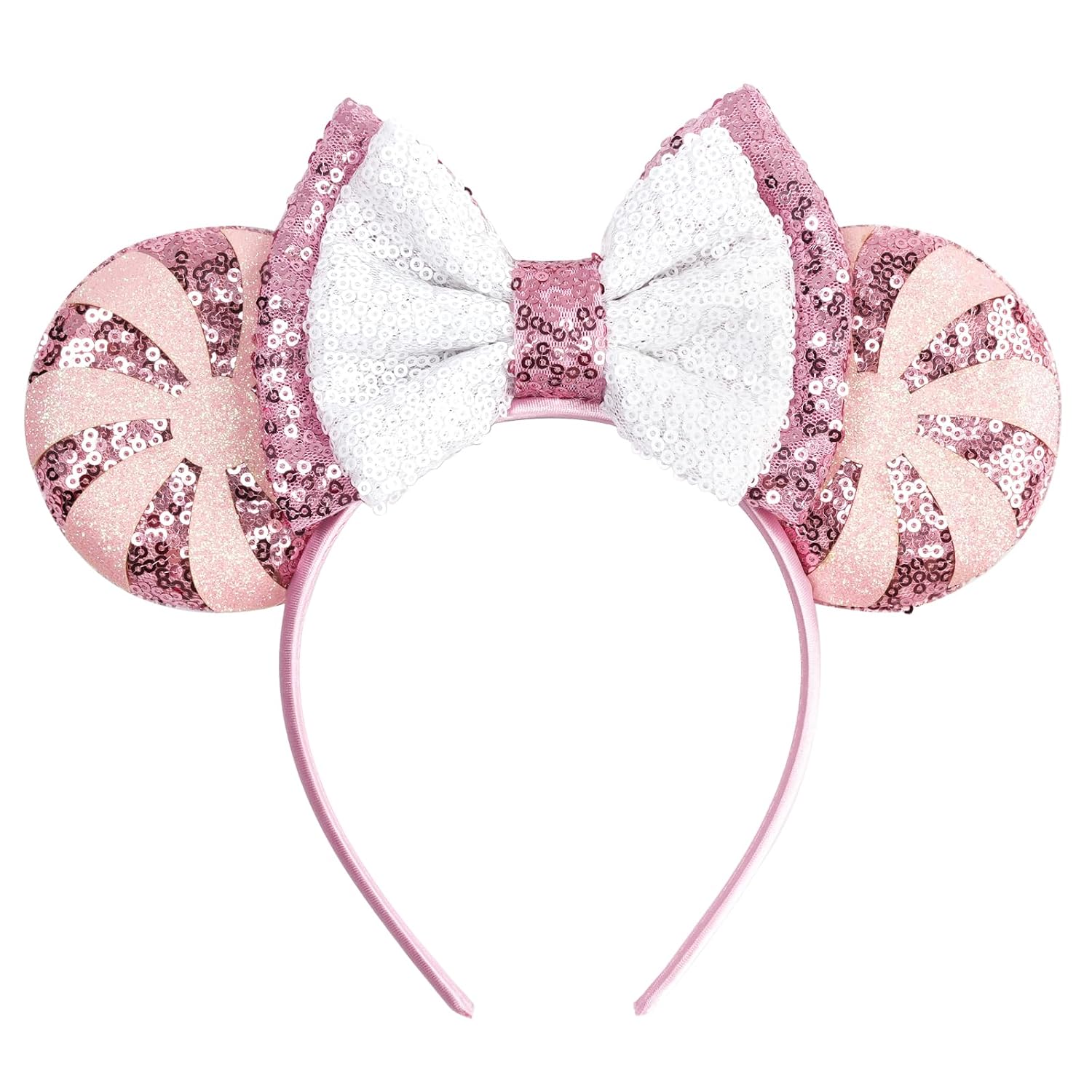bianbaistar Diadema con orejas de ratón con purpurina champán, lazo de satén de lujo para eventos nupciales y días de parque