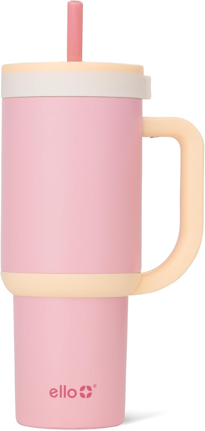 Ello Oasis - Vaso de 30 onzas con asa y pajita retráctil | Taza reutilizable de acero inoxidable aislada 100% a prueba de fugas, regalos para adolescentes, mujeres y hombres | Mantiene el frío durante