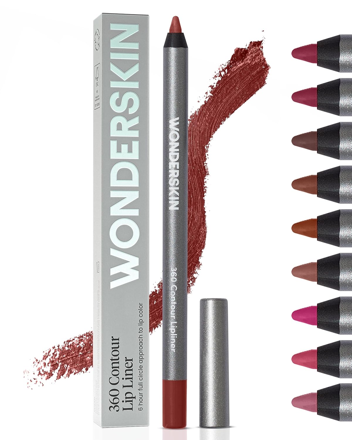 Wonderskin Lápiz delineador de labios - Delineador de labios contorneador 360, duradero, lápiz de labios afilable, impermeable y a prueba de transferencia, delineador de labios desnudo (Morado)