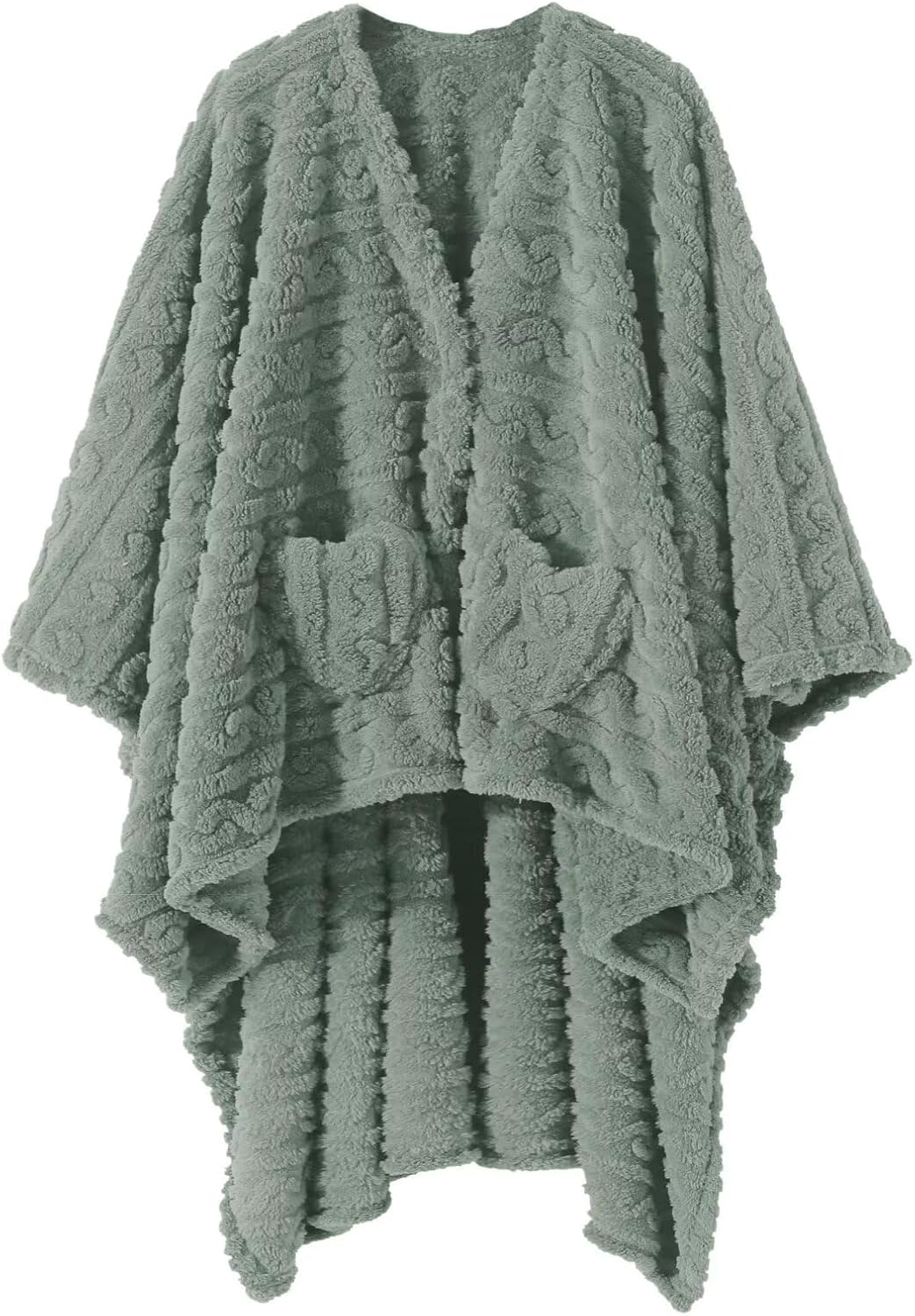 Manta de Poncho para adulto, acogedora manta de forro polar Sherpa con bolsillos para la oficina y el salón (verde, 58 x 64 pulgadas)