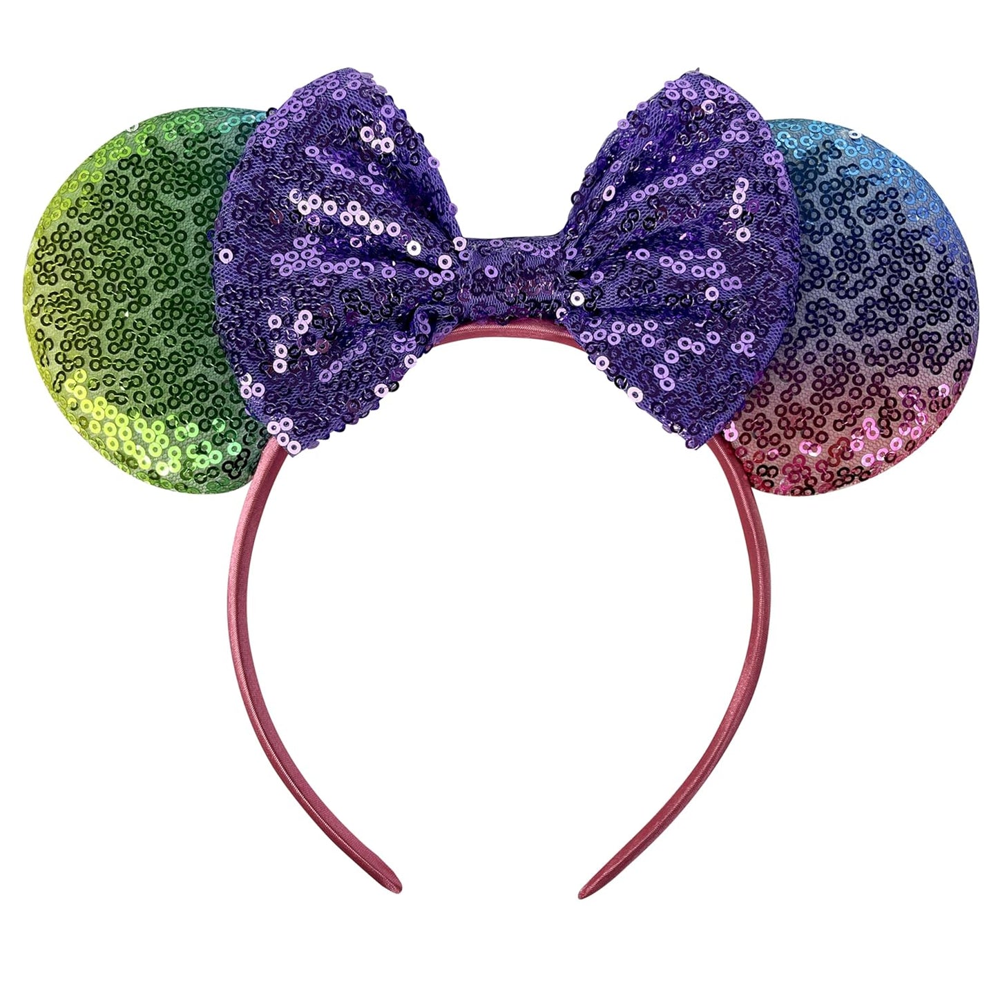 Foeran - Diademas con orejas de ratón, arcos brillantes, orejas de ratón con purpurina, decoración para fiesta de princesa, disfraz para niñas y mujeres (impresión de leopardo-1)