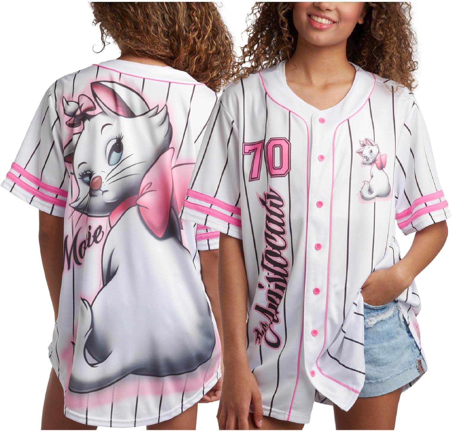 Disney Camiseta de béisbol para mujer, diseño de Mickey Mouse Lightning McQueen Marie, Lilo y Stitch | Tejido 100% poliéster, ligero y transpirable, malla o estilos con botones