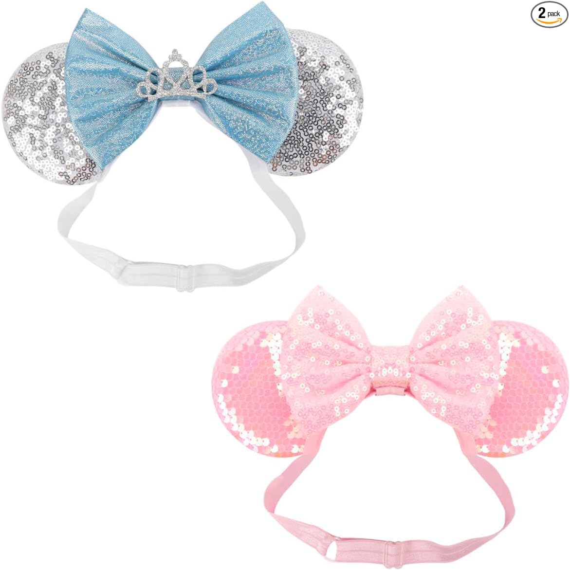 DRESHOW Minnie Ears Headbands Mouse Ears Sequins Bow Headbands Adjustable Elastic Headband Sequins Party Decoration Costume Cosplay for Women