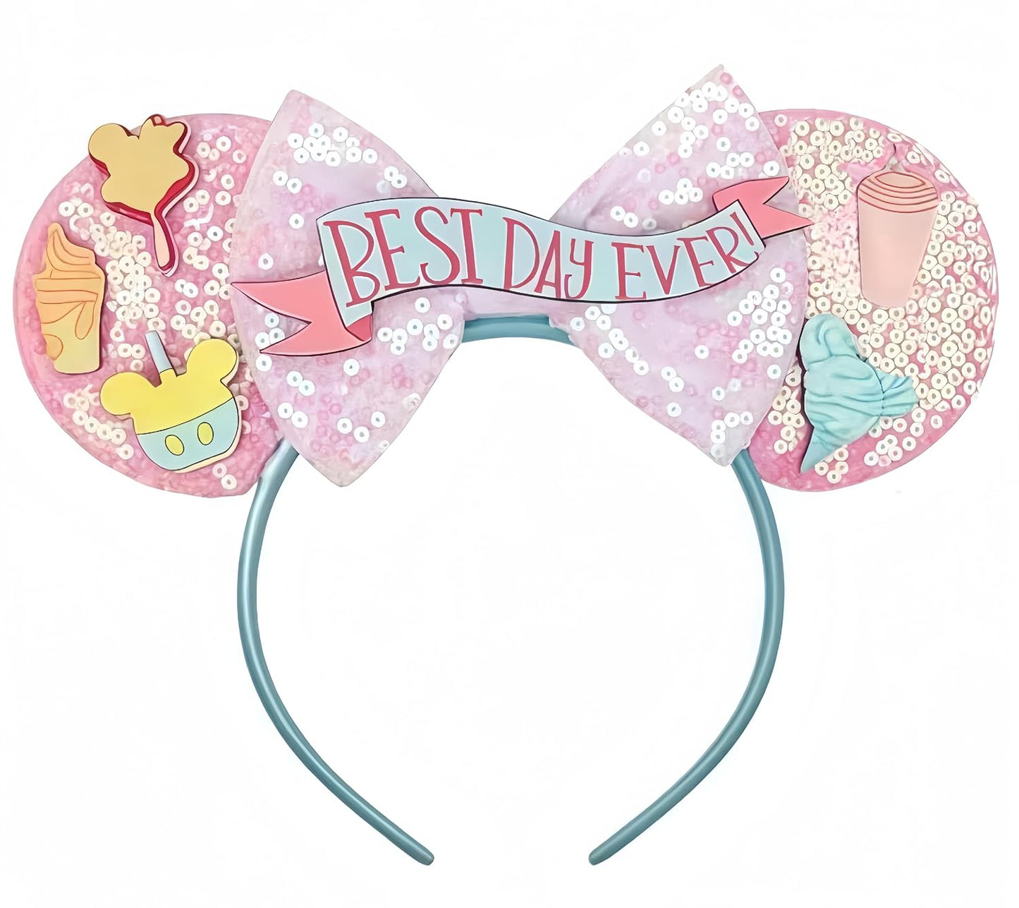 Diadema de Orejas de Ratón Hecho a Mano, Orejas del Mejor Día de la Historia para Fiesta, Viaje, Parques, CospLay, Esenciales (Mejor Día de la Historia - Rosa)