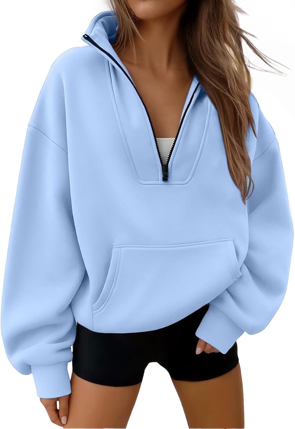 Trendy Queen - Sudaderas con medio cierrey capucha de gran tamaño, comoda, extragrande, para otoño, Y2K, ropa de invierno, 2024