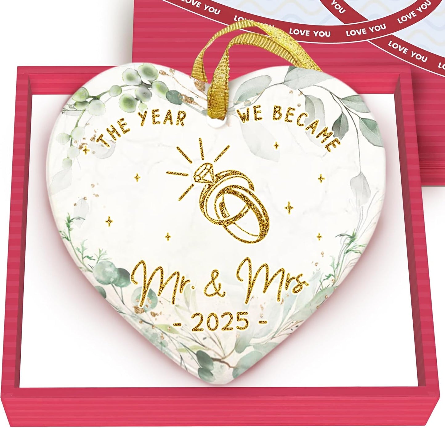 GOSSBY Adorno de Amistad para Mujeres para Amiga - Amigas Que Se Han Convertido en Familia - Adorno Navideño de Cerámica en Forma de Corazón para Árbol 2025