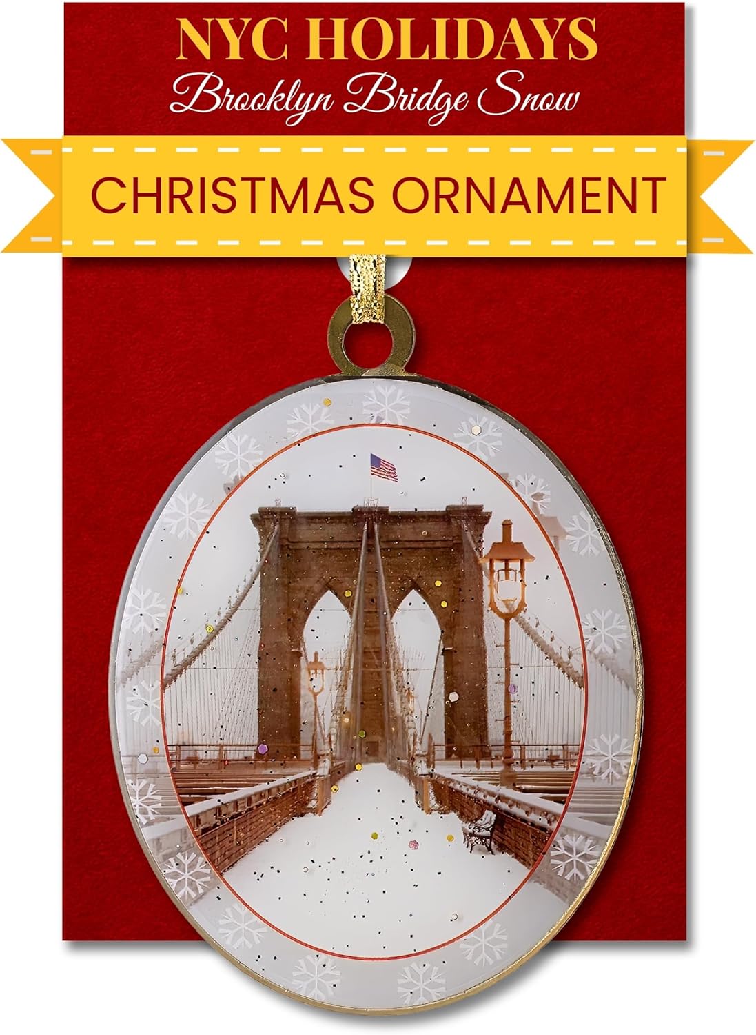 Adorno Love Bridge in Central Park Winter New York, coleccionable de Navidad de Nueva York, latón de doble cara con purpurina y epoxi, caja de regalo, 2.5 x 3 pulgadas por ArtMalore