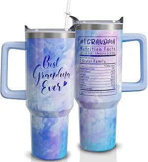 Mimi - Vaso de café con asa y pajita, de acero inoxidable, con diseño de Best Mimi Ever Sky Blue, 40 onzas, regalo para la abuela