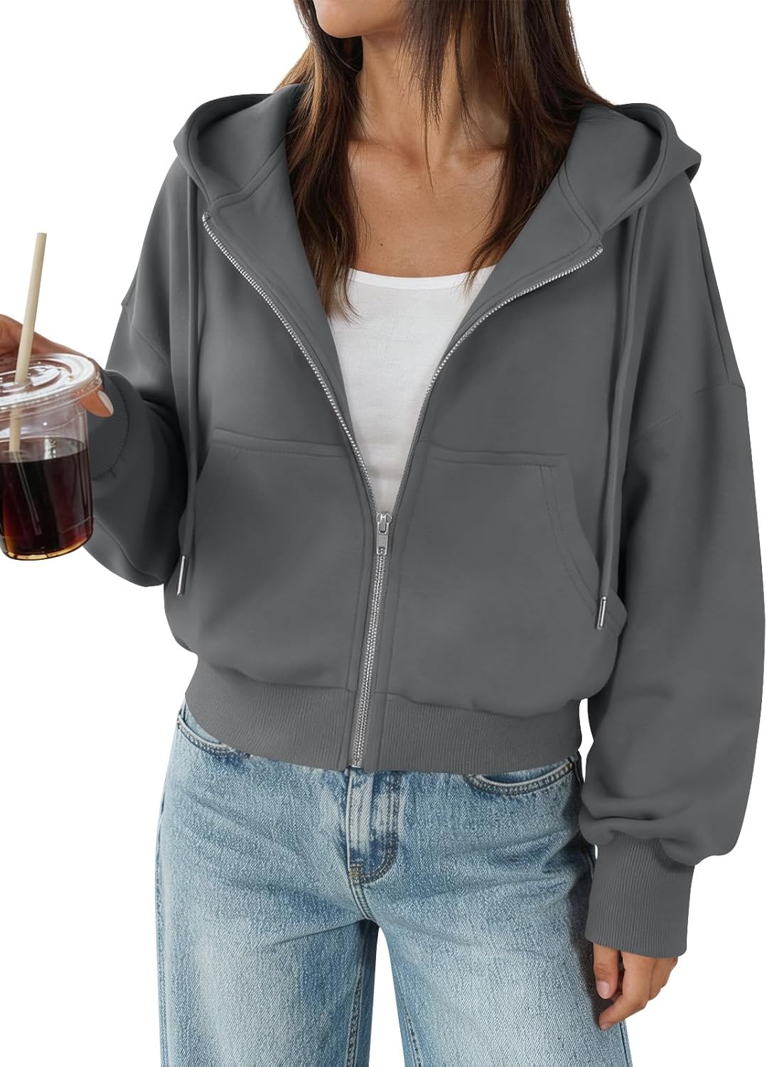 Trendy Queen - Sudaderas de vellón para mujer, con capucha y cremallera, modernas, para otoño, adolescentes y niñas