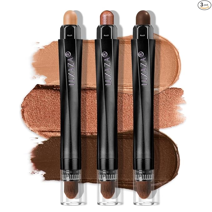 LUXAZA PRO Neutral Eyeshadow Stick Makeup 6PCS Set, Brown Nude Metallic Shimmer Matte Cream Eye Shadow Palette Eyeliner Brightener Pencil Crayon, Party Makeup - BROWN CANYON