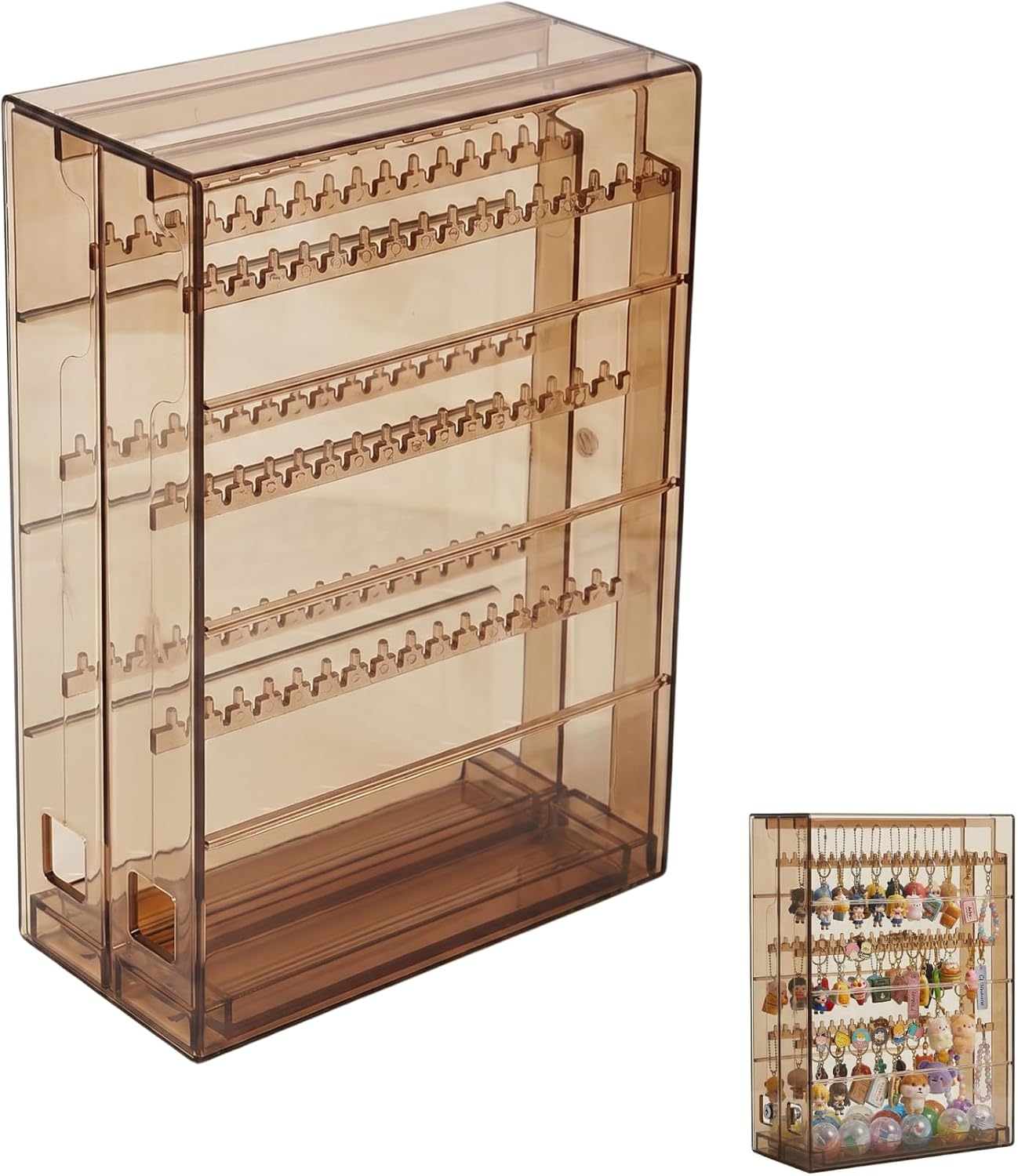 Keychain Storage Acrylic Case Acrylic Keychain Gacha Gacha Compatible Side-by-Side Drawer 2-Tier W25×D17×H18cm Otaku Activity Transparent Display (Pink)