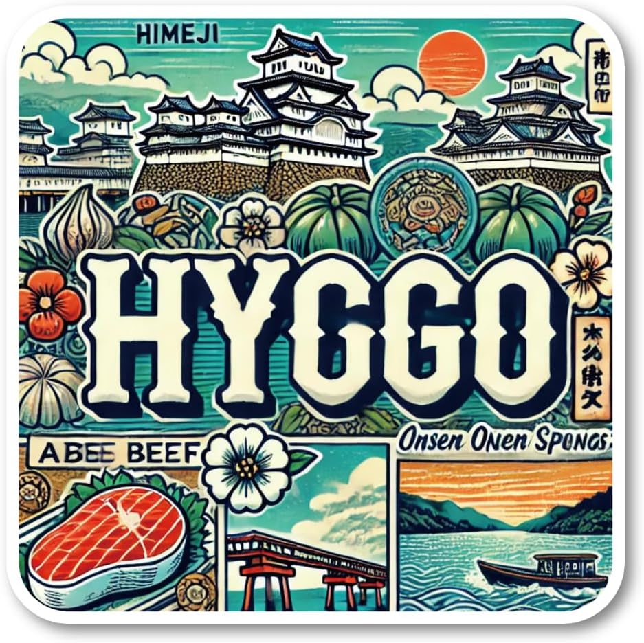 Kongashi Region Sticker Set, Design Set with Famous Places and Cultures of Osaka, Kyoto, Hyogo, Nara, Shiga, Wakayama, and Mie, Perfect for Travel and Tourism Souvenirs, Suitcase, Laptop, Water Bottle, Waterproof Vinyl Material, Kyoto