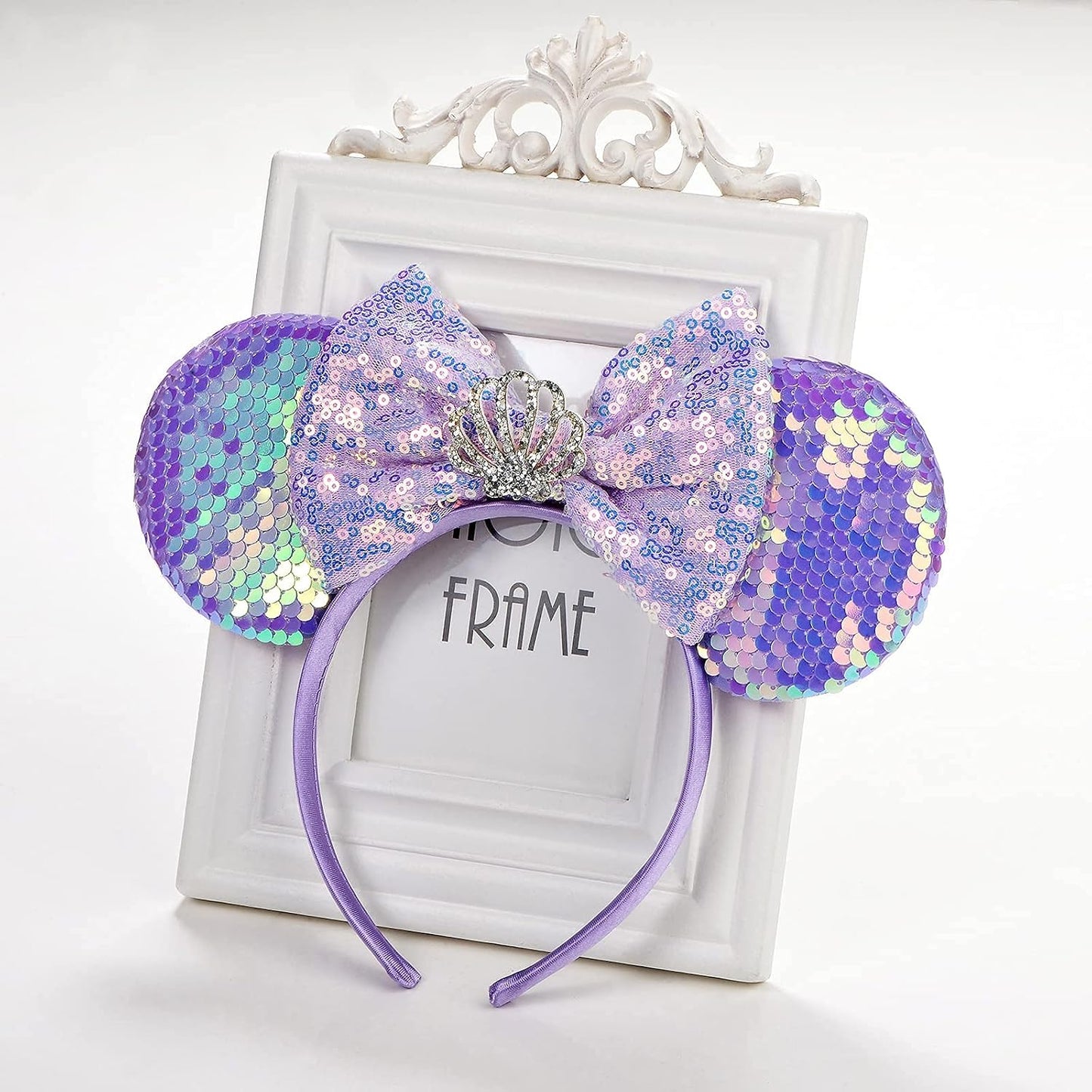 Eisyaa Diadema de orejas de ratón, orejas de ratón rosas con lentejuelas para mujeres y niñas, diadema de lazo brillante para decoración de fiesta de disfraces de cosplay