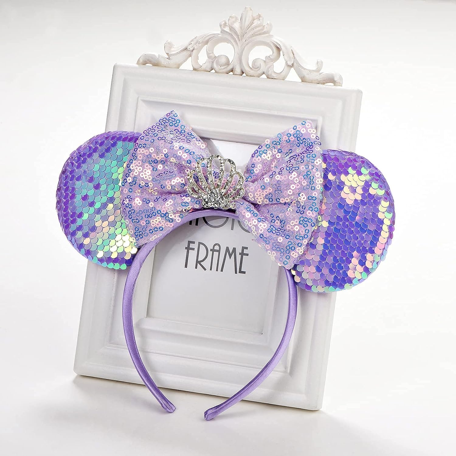 Eisyaa Diadema de orejas de ratón, orejas de ratón rosas con lentejuelas para mujeres y niñas, diadema de lazo brillante para decoración de fiesta de disfraces de cosplay