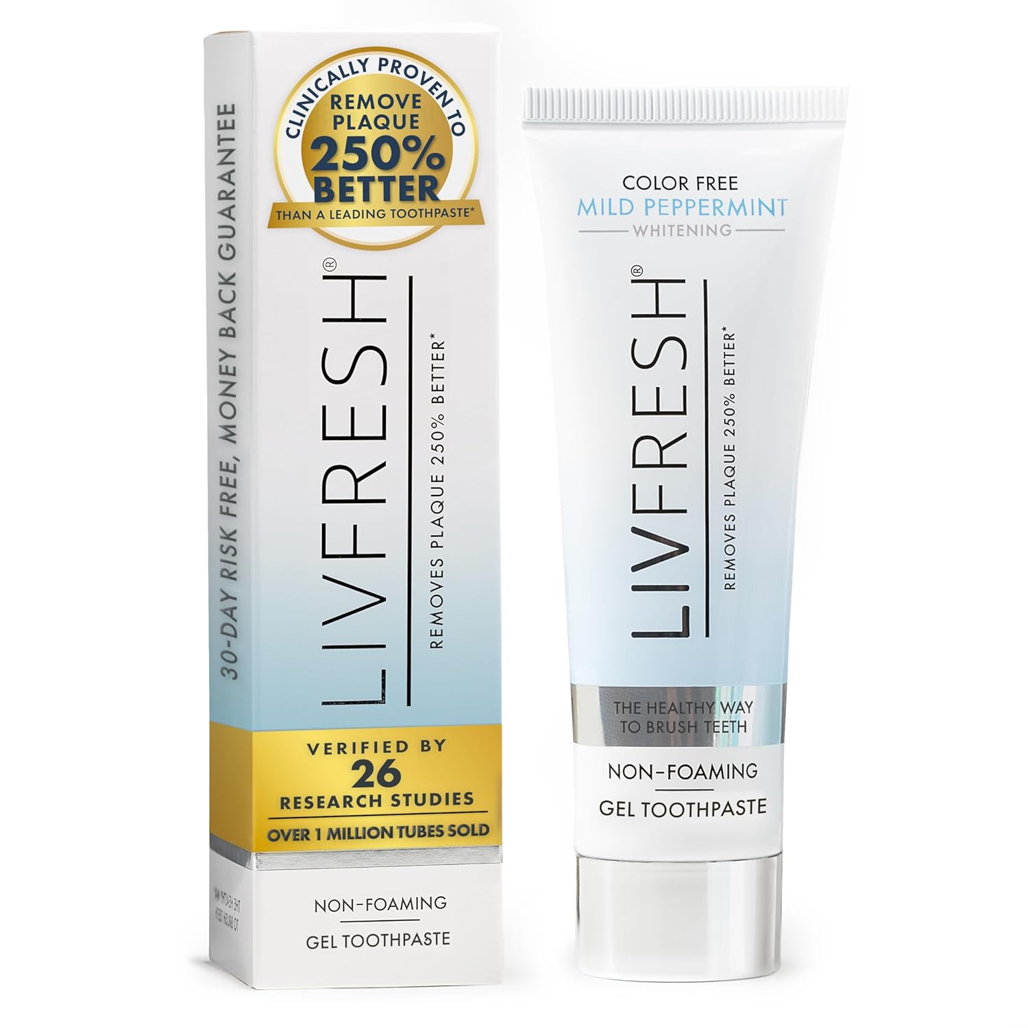 LivFresh Gel de pasta de dientes, clínicamente probado para eliminar la placa un 250% mejor, mejora la salud de las encías un 190% mejor, previene y reduce el sarro, refresca el aliento, gel dental