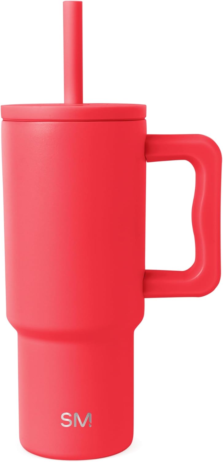Simple Modern Disney Trek Kids - Vaso de acero inoxidable para niños y niñas, con asa y tapa con pajilla de silicona, resistente a derrames y fugas, reutilizable, Minnie Mouse en terrazo, 24 onzas