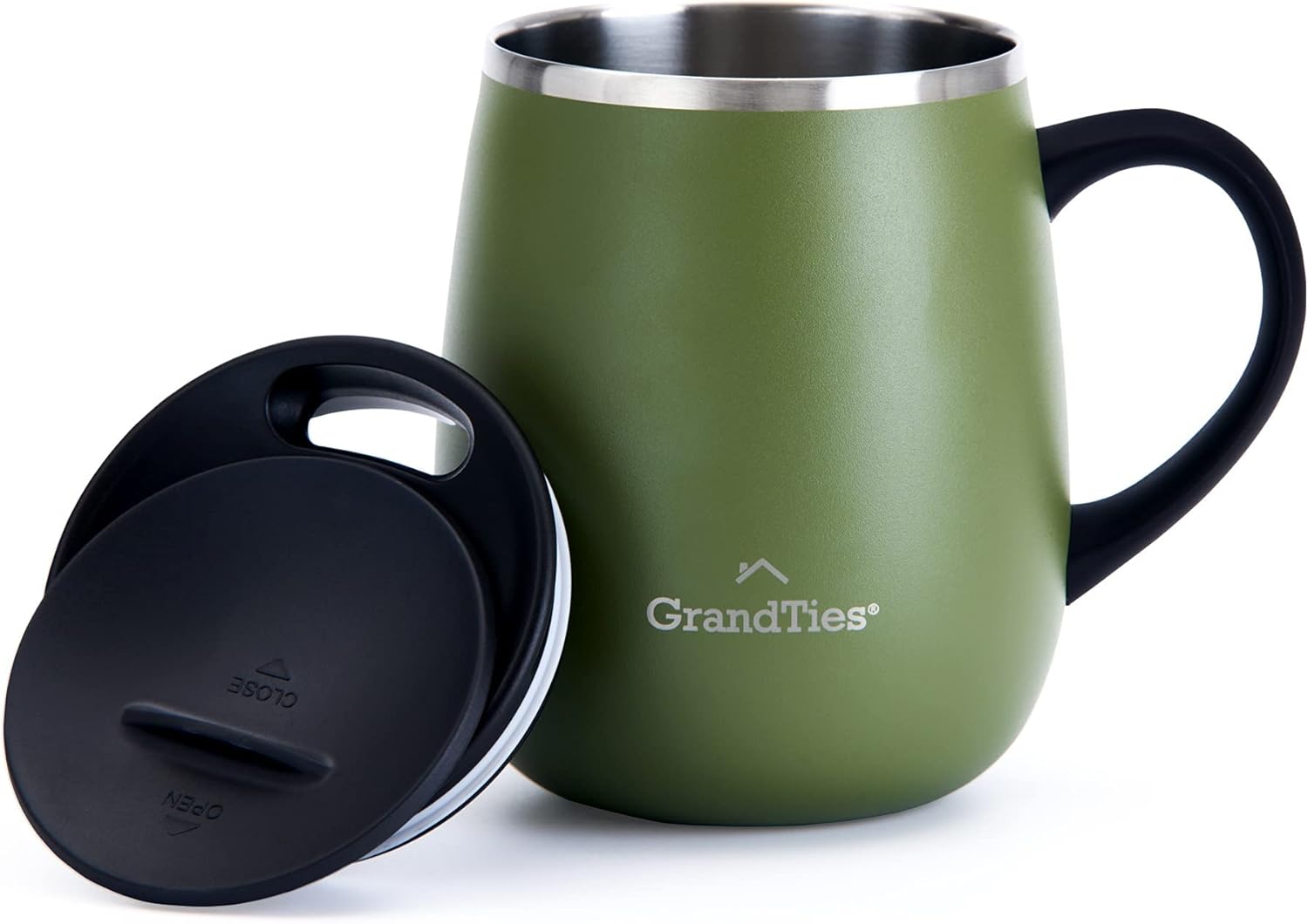 GRANDTIES 19 Colors Premium Vacuum Insulated Mug, 16.2 fl oz (460 ml), Mug with Easy Open Slide Lid, Stainless Steel, Double Wall Vacuum Insulation, Hot & Cold Protection, Popular in Office (Atlantis