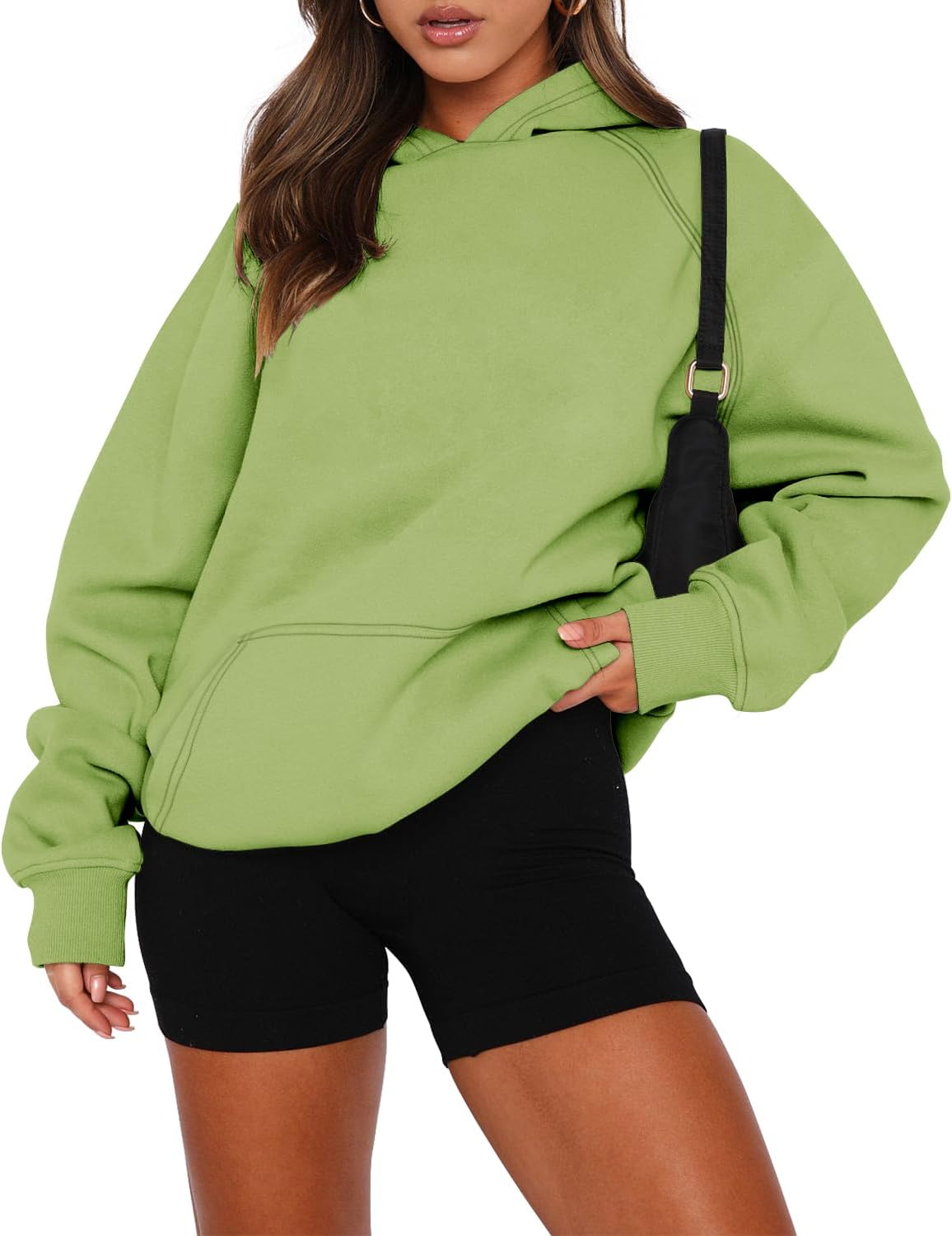onlypuff Sudadera de manga larga con capucha para mujer, con bolsillo de canguro, suéter básico de forro polar