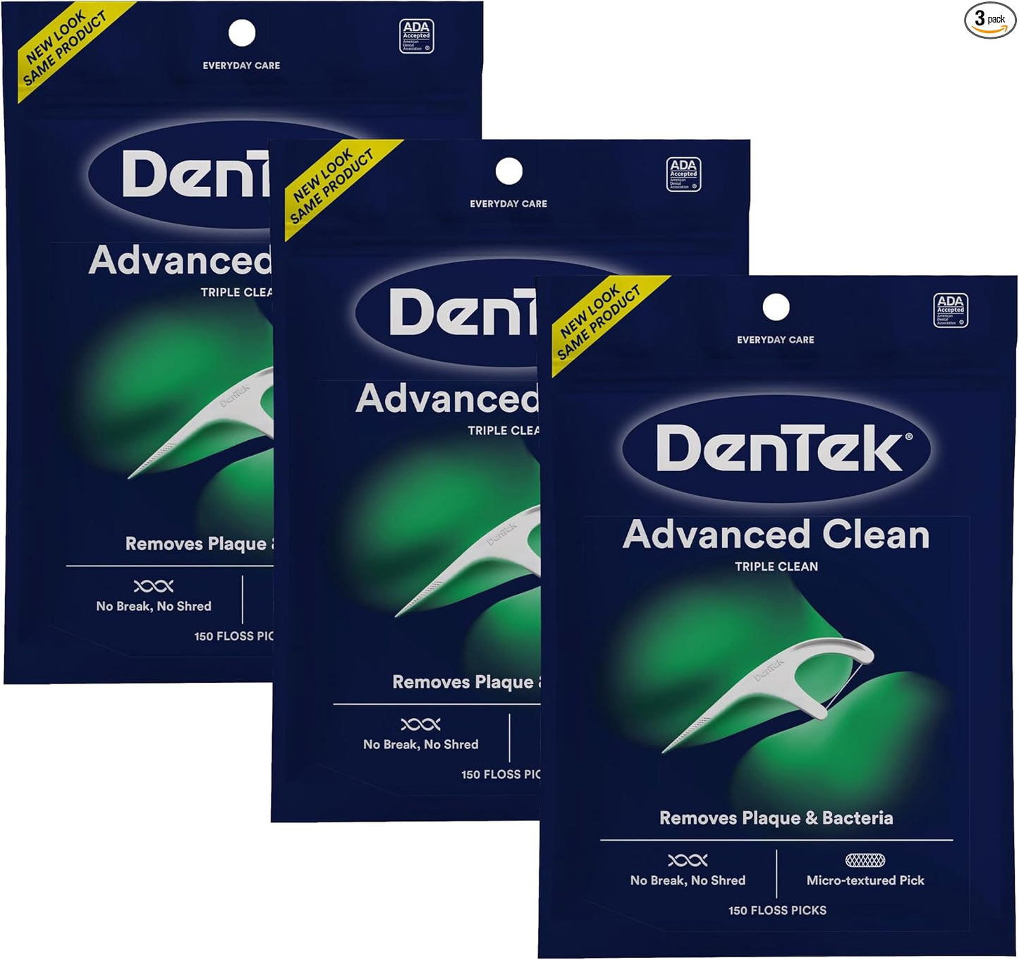 DenTek - Selecciones de hilo dental de limpieza avanzada Triple Clean, sin roturas y sin deshilachado, 150 unidades (el empaque puede variar)