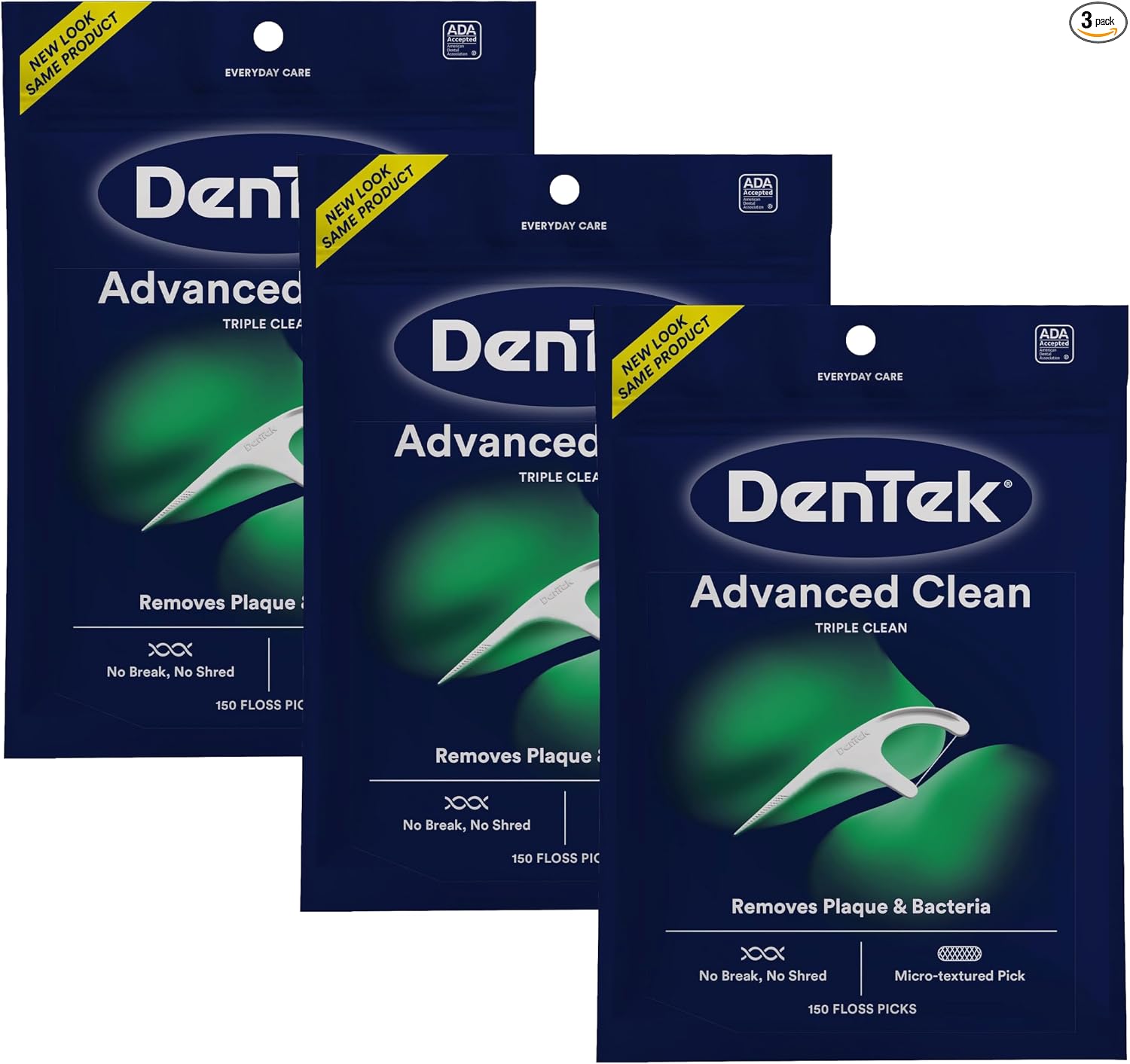 DenTek - Selecciones de hilo dental de limpieza avanzada Triple Clean, sin roturas y sin deshilachado, 150 unidades (el empaque puede variar)