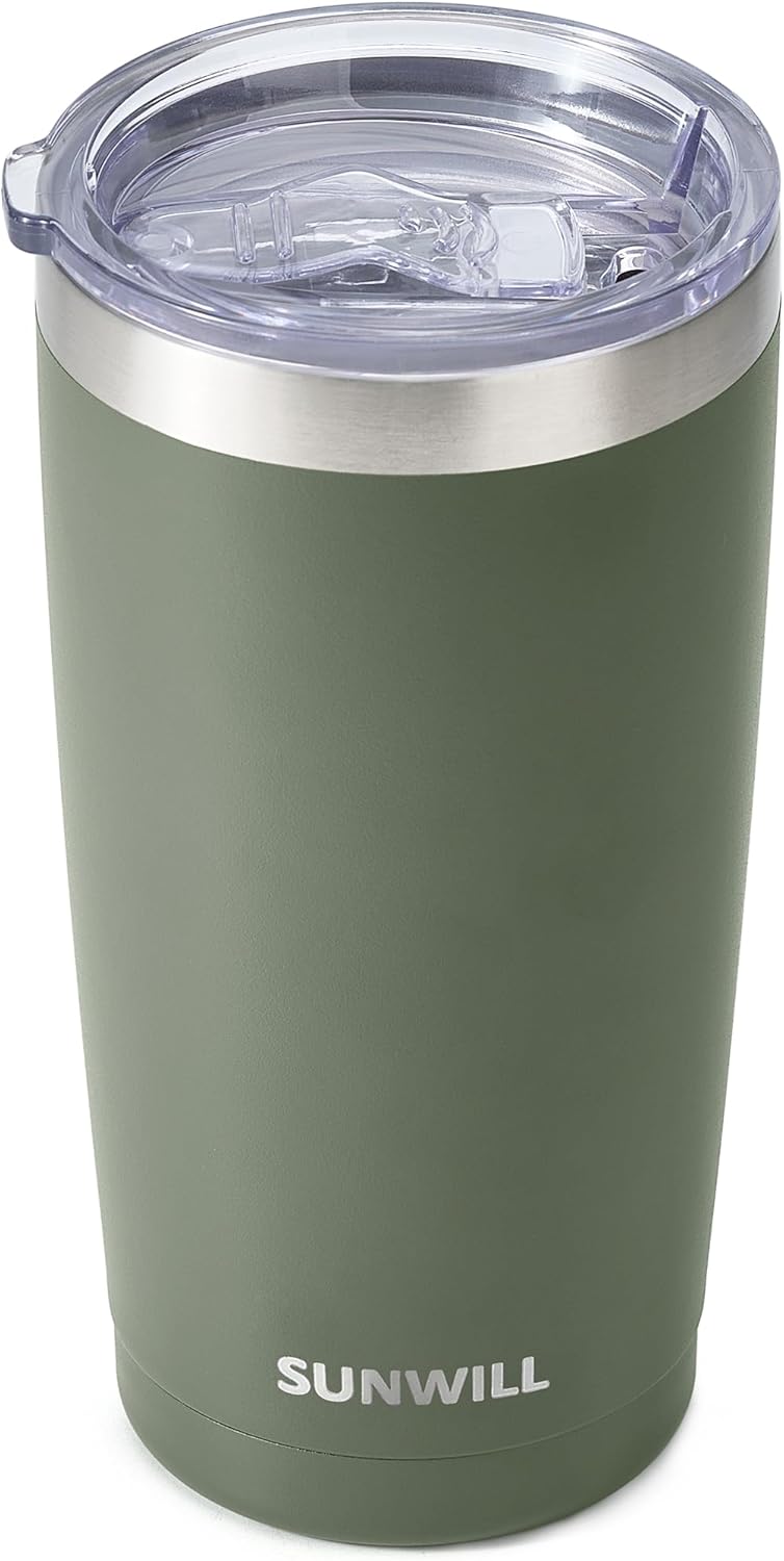 SUNWILL Vaso de café de viaje de 20 onzas, taza aislada con tapa, taza de acero inoxidable para exteriores, recubrimiento en polvo, color azul rey