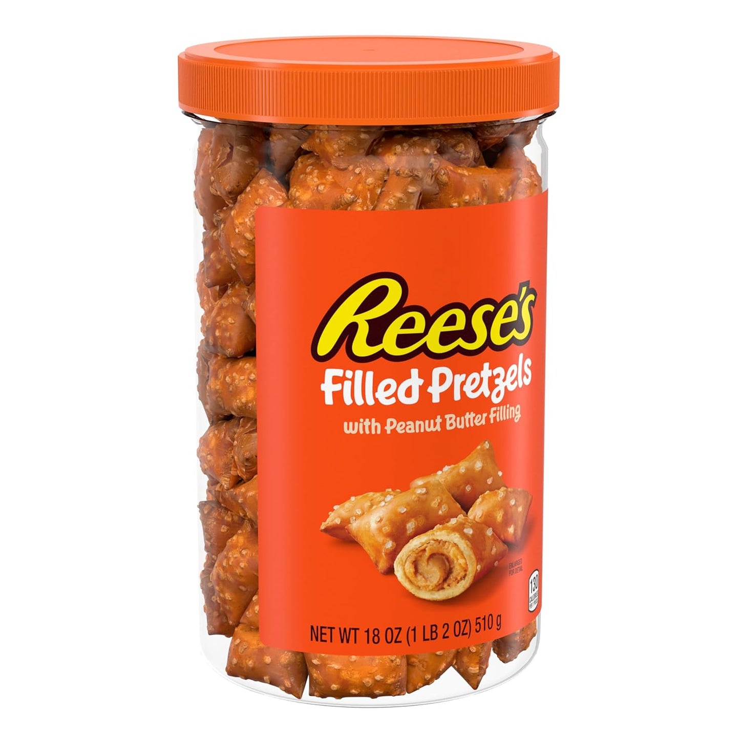 Reese's Filled Pretzels,Peanut Butter Pretzel Nuggets,Crunchy,Ready to Eat,Sweet and Salty Snack,18oz Jar,(Pack of 2)