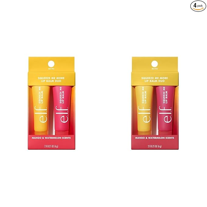 e.l.f. Squeeze Me More Lip Balm Duo - Bálsamo hidratante para un tinte de color transparente, fabricado con ácido hialurónico, vegano y libre de crueldad, mango y sandía