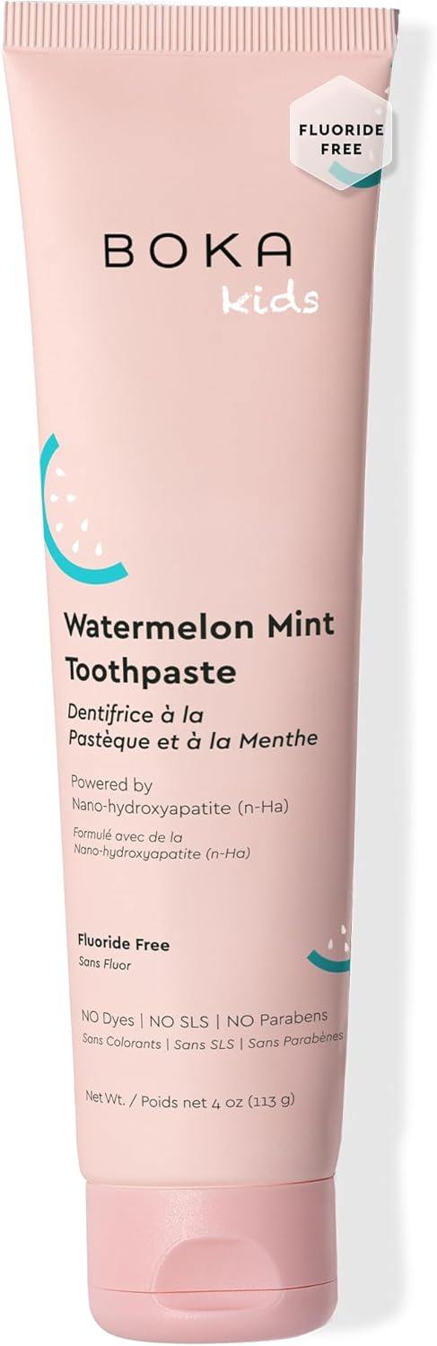 Boka Pasta de dientes sin flúor Nano Hydroxiapatite Pasta de dientes - Sabor fresa y mango, 4 oz 1 paquete
