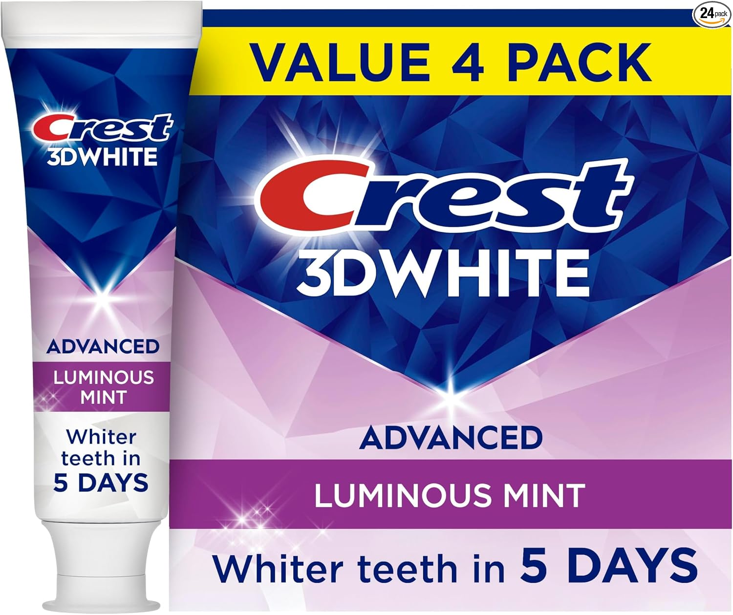 Crest 3D White Advanced, Teeth Whitening Toothpaste for Adults, 3.7 oz, 4 Pack, Cavity Protection Fluoride Toothpaste, Strengthens Enamel, Travel Size Toiletries