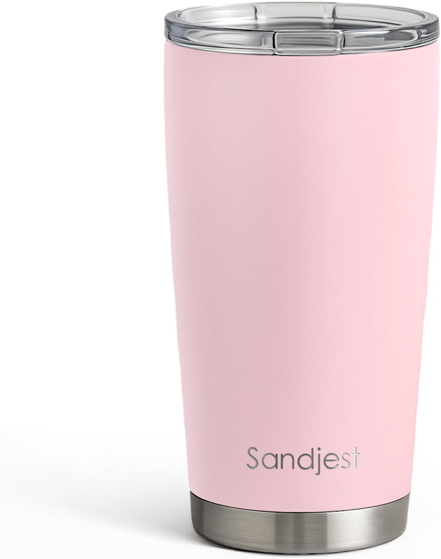 SANDJEST Vaso de acero inoxidable de 20 onzas, taza aislada al vacío de doble pared con tapa, taza de café de viaje para mujeres, niñas, amigos, hermanas, cumpleaños, Navidad (turquesa pálido)